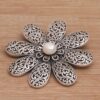 Handmade 925 Sterling Silver Cultured Pearl Floral Brooch 'Starlight Flower' Handmade 925 Sterling Silver Cultured Pearl Floral Brooch 'Starlight Flower'