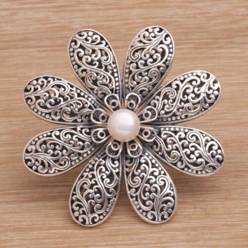 Handmade 925 Sterling Silver Cultured Pearl Floral Brooch 'Starlight Flower' Handmade 925 Sterling Silver Cultured Pearl Floral Brooch 'Starlight Flower'