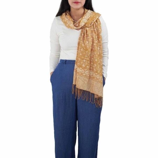 Handmade Batik Scarf, Soft Cotton, Frangipani, Kamboja, Yellow, Brown, Cream, Fall, Autumn Handmade Batik Scarf, Soft Cotton, Frangipani, Kamboja, Yellow, Brown, Cream, Fall, Autumn