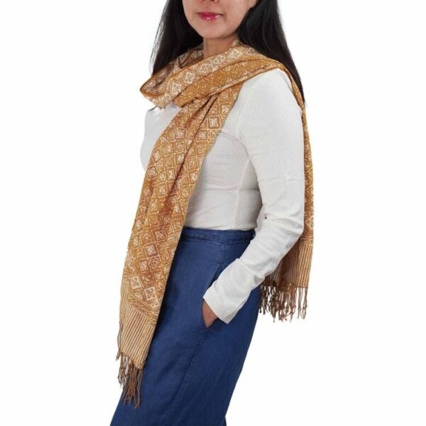 Handmade Batik Scarf, Soft Cotton, Frangipani, Kamboja, Yellow, Brown, Cream, Fall, Autumn Handmade Batik Scarf, Soft Cotton, Frangipani, Kamboja, Yellow, Brown, Cream, Fall, Autumn