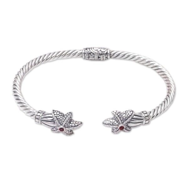 Handmade Garnet Cuff Bracelet with Balinese Artisan Silver 'Twin Starfish in Red' Handmade Garnet Cuff Bracelet with Balinese Artisan Silver 'Twin Starfish in Red'