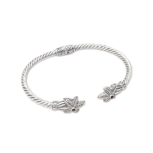 Handmade Garnet Cuff Bracelet with Balinese Artisan Silver 'Twin Starfish in Red' Handmade Garnet Cuff Bracelet with Balinese Artisan Silver 'Twin Starfish in Red'