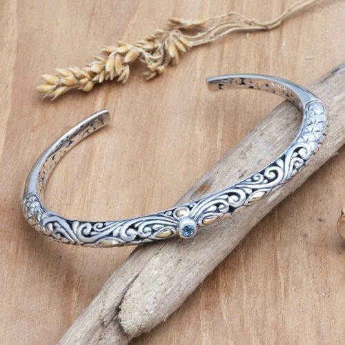 Handmade Sterling Silver Blue Topaz Cuff Bracelet from Bali 'Radiant Woman' Handmade Sterling Silver Blue Topaz Cuff Bracelet from Bali 'Radiant Woman'