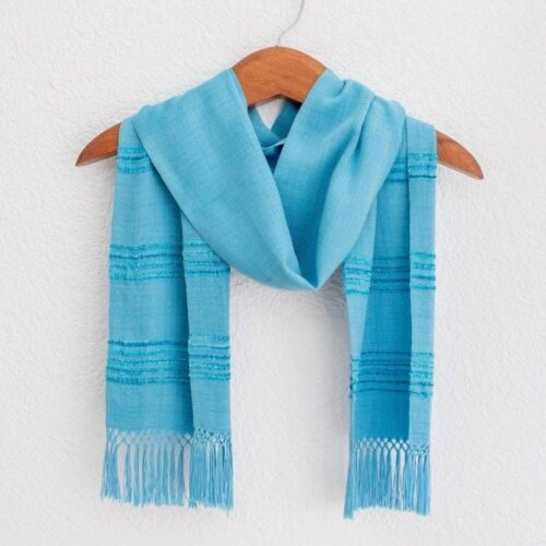Handwoven Blue and Turquoise Rayon Fiber Scarf 'Mystic Maya Sky' Handwoven Blue and Turquoise Rayon Fiber Scarf 'Mystic Maya Sky'