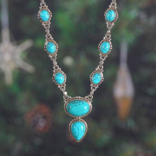 High-Polished Magnesite Cabochon Link Necklace Made in India 'Dreams from Heaven' High-Polished Magnesite Cabochon Link Necklace Made in India 'Dreams from Heaven'