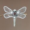 Indonesian Garnet and Silver Brooch Pin 'Scarlet Dragonfly'