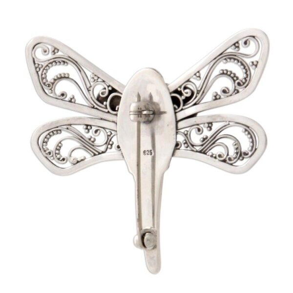 Indonesian Garnet and Silver Brooch Pin 'Scarlet Dragonfly'