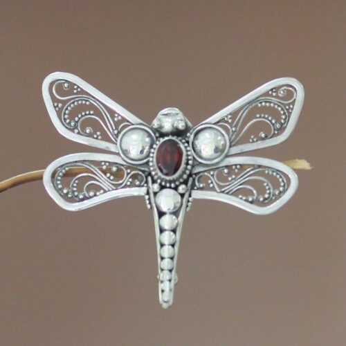 Indonesian Garnet and Silver Brooch Pin 'Scarlet Dragonfly' Indonesian Garnet and Silver Brooch Pin 'Scarlet Dragonfly'