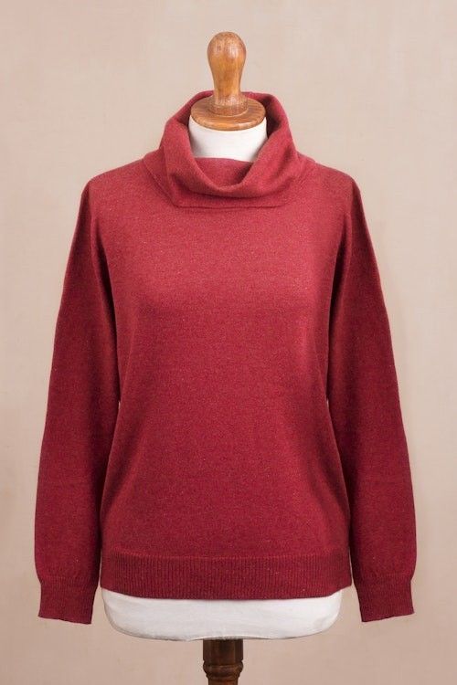 Knit Cotton Blend Pullover in Solid Red from Peru 'Red Versatility'
