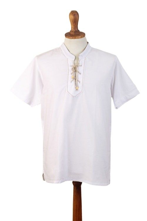 Men's Casual White Cotton Shirt Bohemian Style Made in Peru 'Summer'