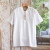 Men's Casual White Cotton Shirt Bohemian Style Made in Peru 'Summer'