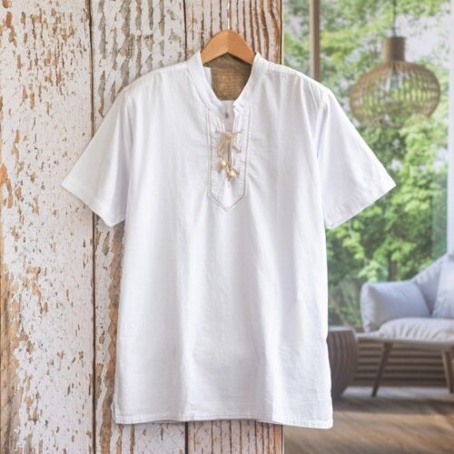 Men's Casual White Cotton Shirt Bohemian Style Made in Peru 'Summer' Men's Casual White Cotton Shirt Bohemian Style Made in Peru 'Summer'