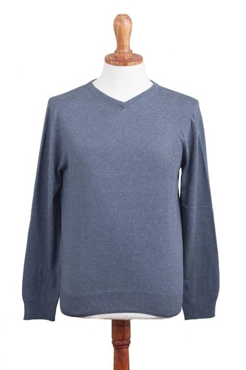 Men's V-Neck Cotton Blend Pullover in Indigo from Peru 'Warm Adventure in Indigo' Men's V-Neck Cotton Blend Pullover in Indigo from Peru 'Warm Adventure in Indigo'