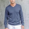 Men's V-Neck Cotton Blend Pullover in Indigo from Peru 'Warm Adventure in Indigo' Men's V-Neck Cotton Blend Pullover in Indigo from Peru 'Warm Adventure in Indigo'