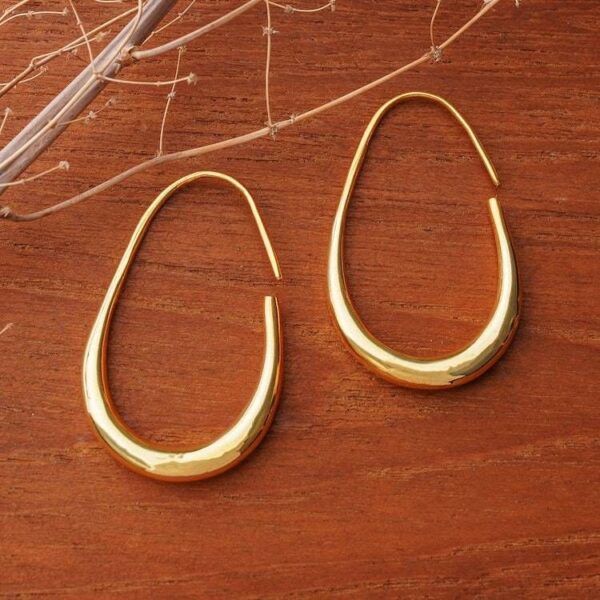 Modern 18k Gold-Plated Brass Half-Hoop Earrings from Bali 'Tie to Beauty' Modern 18k Gold-Plated Brass Half-Hoop Earrings from Bali 'Tie to Beauty'