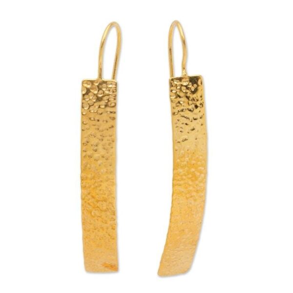 Modern Hammered 18k Gold-Plated Brass Bar Drop Earrings 'Glorious Textures' Modern Hammered 18k Gold-Plated Brass Bar Drop Earrings 'Glorious Textures'