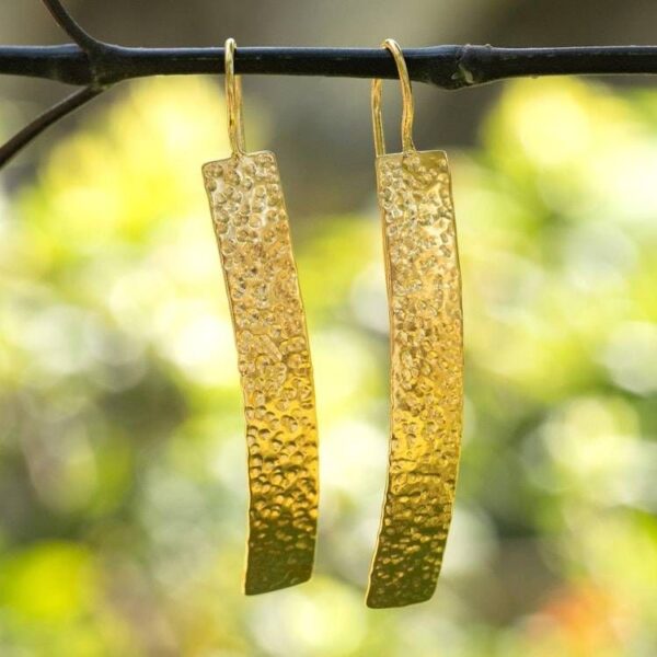 Modern Hammered 18k Gold-Plated Brass Bar Drop Earrings 'Glorious Textures' Modern Hammered 18k Gold-Plated Brass Bar Drop Earrings 'Glorious Textures'