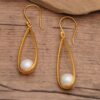 Modern Oval Gold-Plated Brass Cultured Pearl Dangle Earrings 'Trendy Flair'