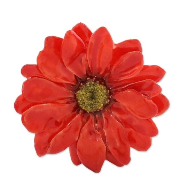 Natural Aster Flower Brooch in Cardinal Red from Thailand 'Let It Bloom in Cardinal Red'