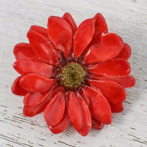 Natural Aster Flower Brooch in Cardinal Red from Thailand 'Let It Bloom in Cardinal Red' Natural Aster Flower Brooch in Cardinal Red from Thailand 'Let It Bloom in Cardinal Red'