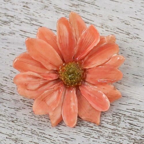 Natural Aster Flower Brooch in Peach from Thailand 'Let It Bloom in Peach' Natural Aster Flower Brooch in Peach from Thailand 'Let It Bloom in Peach'