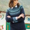 Navy Blue 100 Alpaca Pullover Patterned Peruvian Sweater 'Playful Navy Blue'