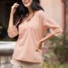 Pale Melon Orange Embroidered Cotton Tunic Top from Peru 'Sunset in Lima' Pale Melon Orange Embroidered Cotton Tunic Top from Peru 'Sunset in Lima'