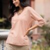 Pale Melon Orange Embroidered Cotton Tunic Top from Peru 'Sunset in Lima' Pale Melon Orange Embroidered Cotton Tunic Top from Peru 'Sunset in Lima'