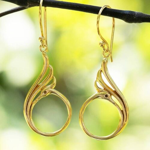 Peacock-Themed 18k Gold-Plated Brass Dangle Earrings 'Peacock Radiance' Peacock-Themed 18k Gold-Plated Brass Dangle Earrings 'Peacock Radiance'