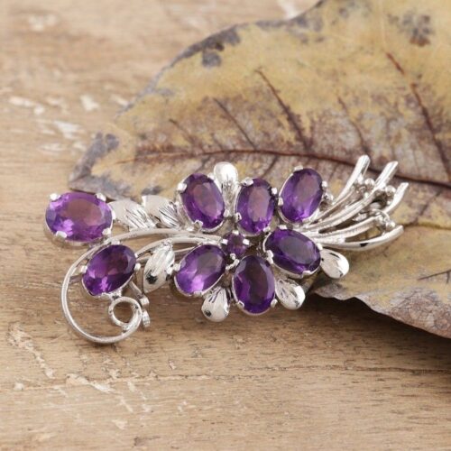 Purple Bouquet Amethyst Rhodium Plated Silver Brooch 'Purple Bouquet' Purple Bouquet Amethyst Rhodium Plated Silver Brooch 'Purple Bouquet'
