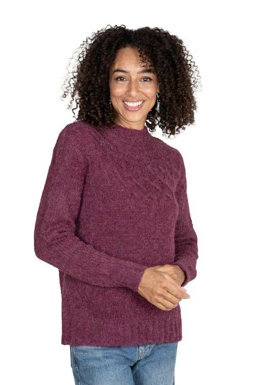 Raspberry Alpaca Blend Pullover Sweater with Knit Motifs 'Raspberry Revel'