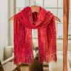 Red and Burgundy Handwoven Rayon Chenille Scarf 'Crimson Embrace'