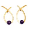 Semi-Abstract Gold-Plated Drop Earrings with Amethyst Gems 'Sagacious Ribbon' Semi-Abstract Gold-Plated Drop Earrings with Amethyst Gems 'Sagacious Ribbon'