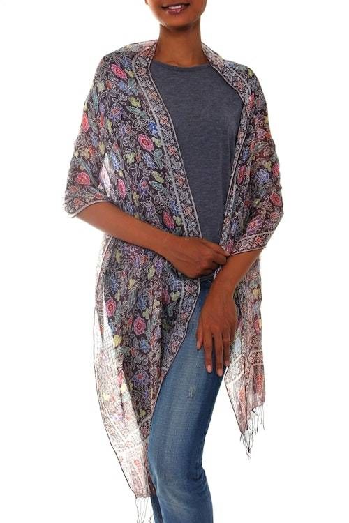 Silk Batik Shawl Handmade in Indonesia 'Floral Garden' Silk Batik Shawl Handmade in Indonesia 'Floral Garden'