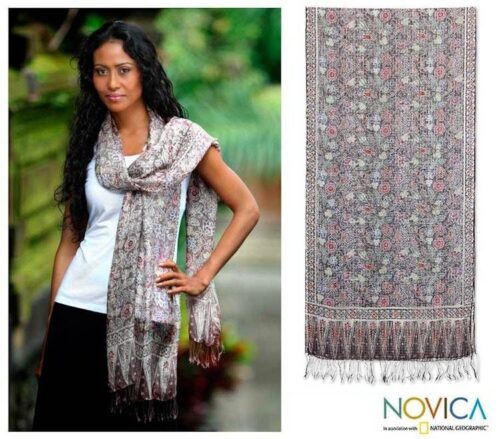 Silk Batik Shawl Handmade in Indonesia 'Floral Garden' Silk Batik Shawl Handmade in Indonesia 'Floral Garden'