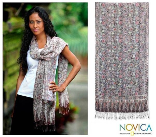 Silk Batik Shawl Handmade in Indonesia 'Floral Garden' Silk Batik Shawl Handmade in Indonesia 'Floral Garden'