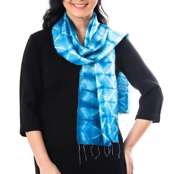 Silk Tie Dye Scarf from Thailand 'Azure Mystique' Silk Tie Dye Scarf from Thailand 'Azure Mystique'