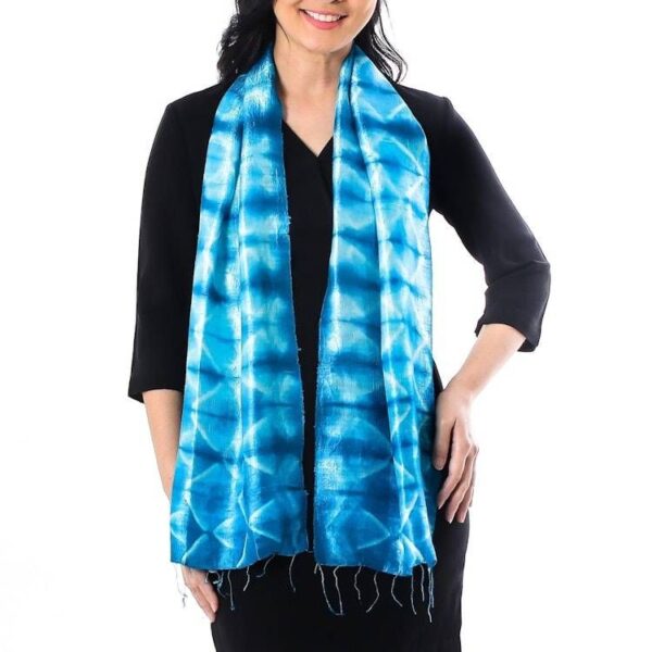 Silk Tie Dye Scarf from Thailand 'Azure Mystique' Silk Tie Dye Scarf from Thailand 'Azure Mystique'
