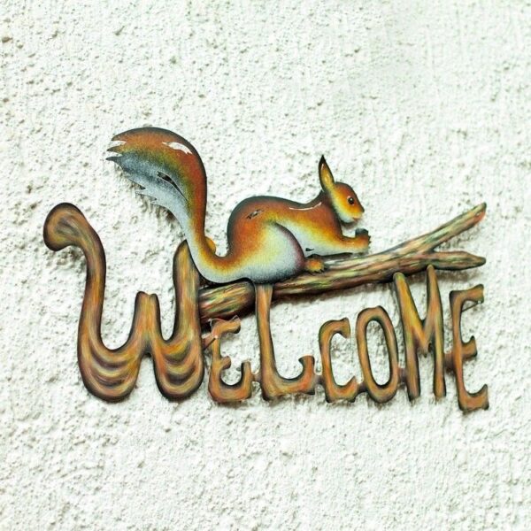 Steel Welcome Sign Outdoor Living 'Busy Squirrel'