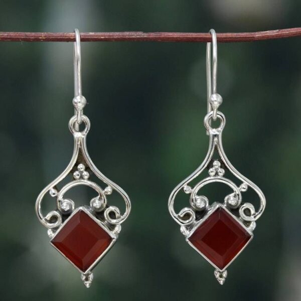 Sterling Silver and 5-Carat Carnelian Jewel Dangle Earrings 'Empress Fire'