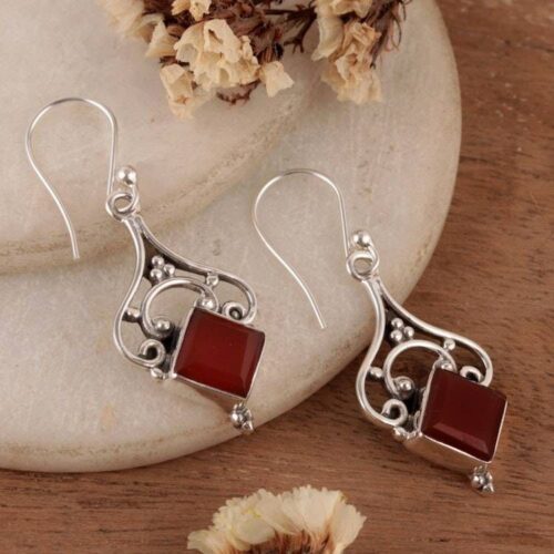 Sterling Silver and 5-Carat Carnelian Jewel Dangle Earrings 'Empress Fire' Sterling Silver and 5-Carat Carnelian Jewel Dangle Earrings 'Empress Fire'