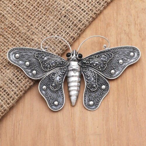 Sterling Silver and Onyx Butterfly Brooch 'Breathtaking Butterfly' Sterling Silver and Onyx Butterfly Brooch 'Breathtaking Butterfly'