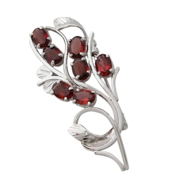 Sterling Silver Brooch Pin with Garnets Handcrafted in India 'Crimson Bouquet' Sterling Silver Brooch Pin with Garnets Handcrafted in India 'Crimson Bouquet'
