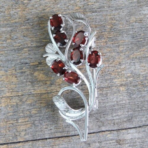 Sterling Silver Brooch Pin with Garnets Handcrafted in India 'Crimson Bouquet' Sterling Silver Brooch Pin with Garnets Handcrafted in India 'Crimson Bouquet'