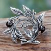 Sterling Silver Floral Brooch Pin with Cultured Black Pearls 'Ebony Buds'