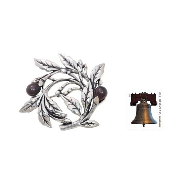 Sterling Silver Floral Brooch Pin with Cultured Black Pearls 'Ebony Buds'