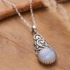 Swirl Vine-Themed Rainbow Moonstone Silver Pendant Necklace 'Misty Bloom' Swirl Vine-Themed Rainbow Moonstone Silver Pendant Necklace 'Misty Bloom'