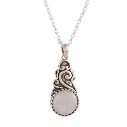 Swirl Vine-Themed Rainbow Moonstone Silver Pendant Necklace 'Misty Bloom' Swirl Vine-Themed Rainbow Moonstone Silver Pendant Necklace 'Misty Bloom'