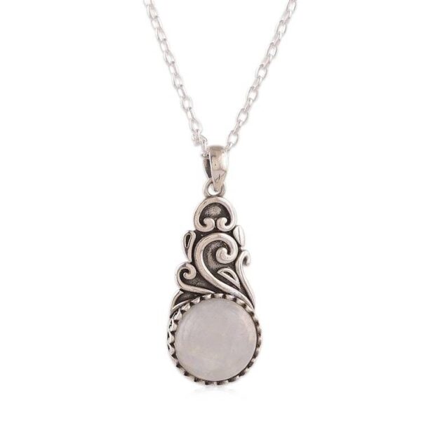 Swirl Vine-Themed Rainbow Moonstone Silver Pendant Necklace 'Misty Bloom' Swirl Vine-Themed Rainbow Moonstone Silver Pendant Necklace 'Misty Bloom'