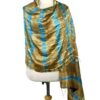 Tie-Dyed Silk Shawl in Sand and Cyan Stripes from Thailand 'Shifting Sands'